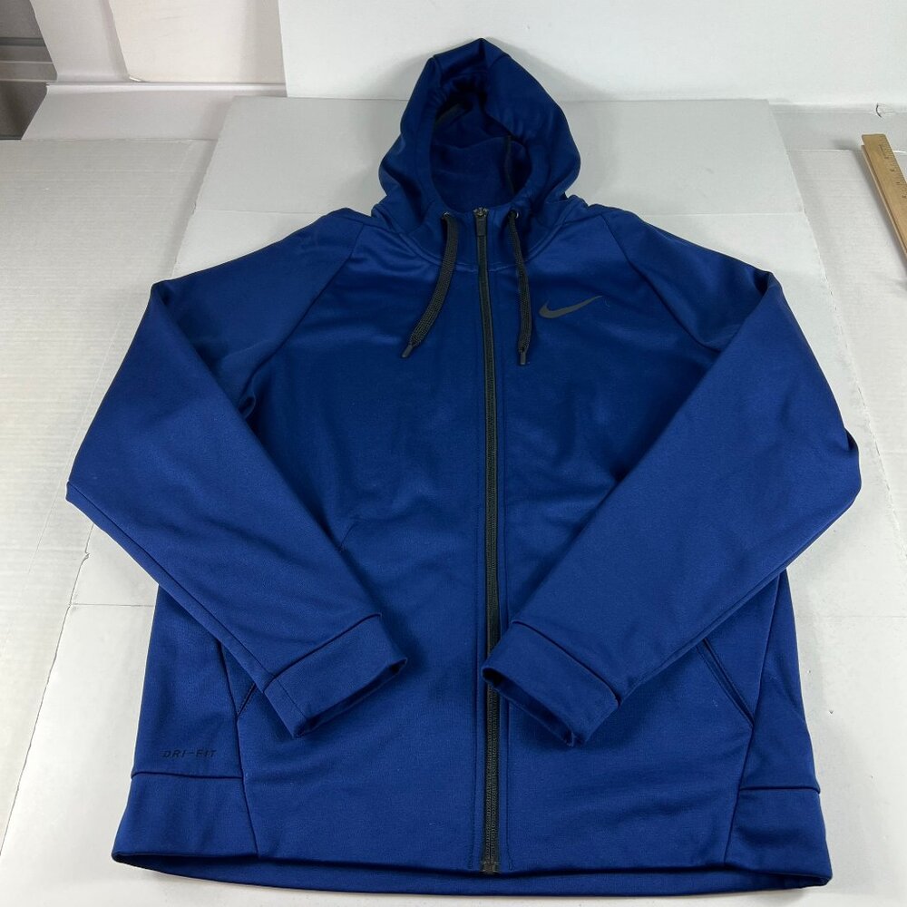 Nike Dri Fit Sweatshirt Adult Medium Blue & Black Shiny Logo Full Zip Hoodie